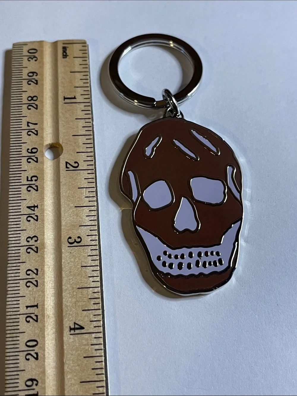 Alexander McQueen Brown/Lavender Skull Keychain with Silver Hardware